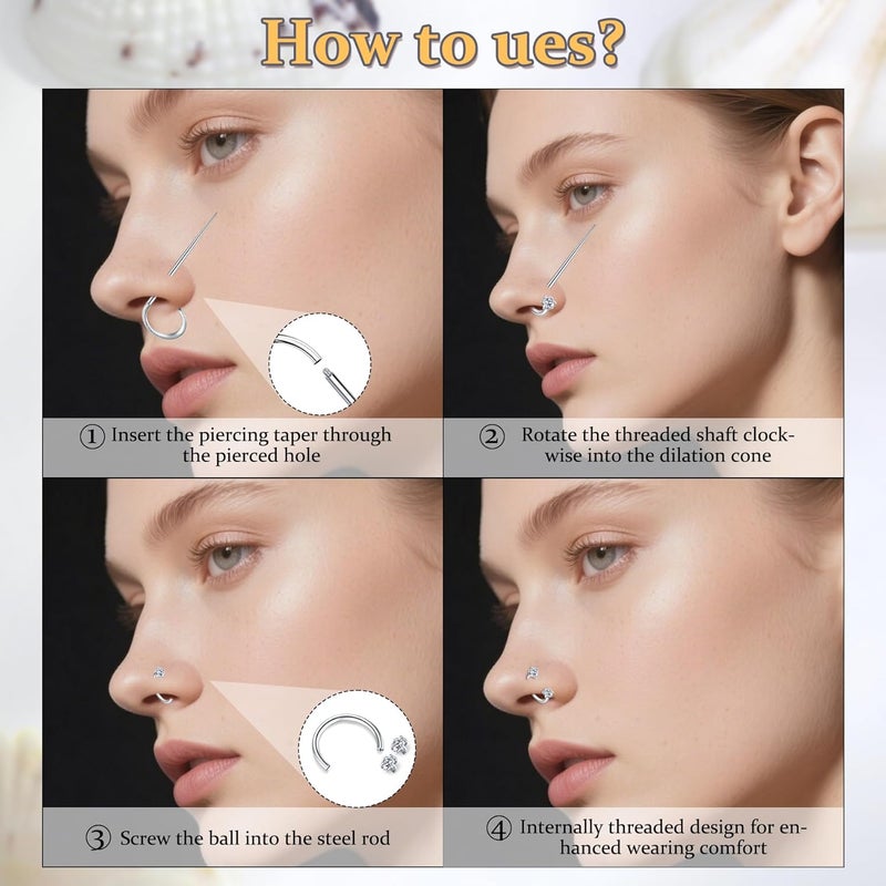 QWALIT Titanium Flat Back Helix Cartilage Earring Horseshoe Nose Ring Piercing Taper Threadless Jewelry Changing Tool Internal Threaded Piercing Taper Insertion Threader Tool Labret Jewelry Lip Studs - Image 3